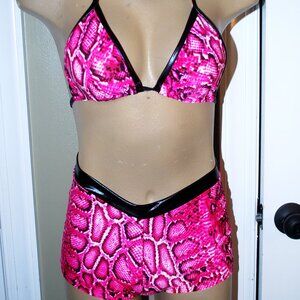exotic dancer, costume Pink + red leopard 3 piece , gogo, rave,bartender